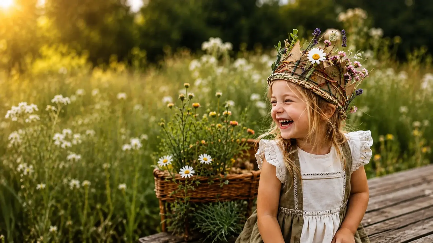 Smiling preschooler in a wildflower crown at Sunshine Mini School, childcare in Tingalpa